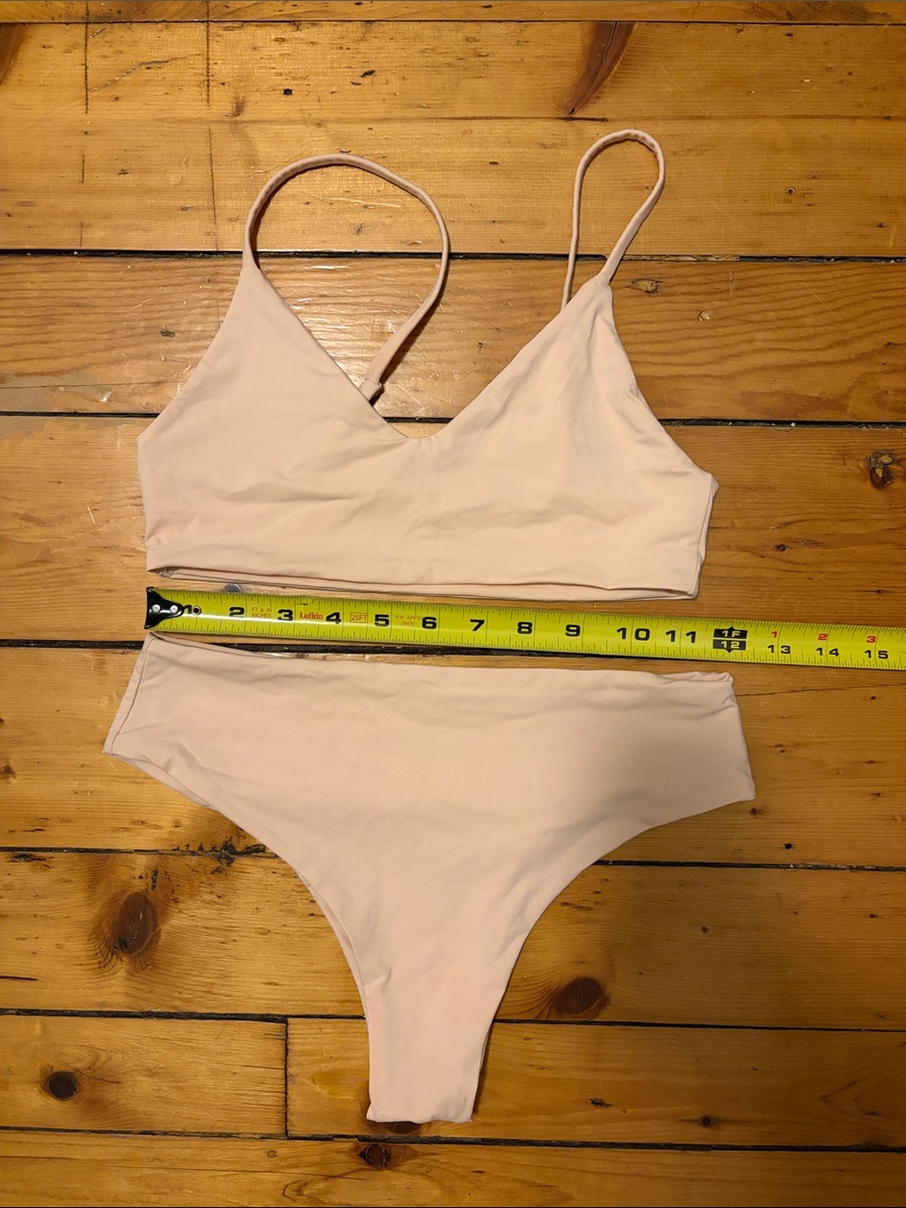 Minimal V-Neck Bikini Set in Light Nude